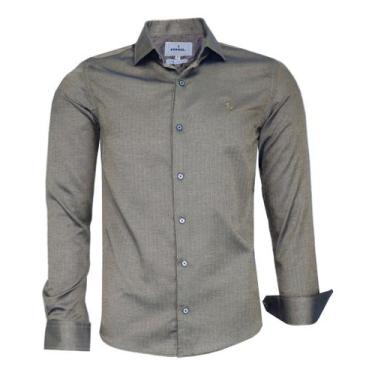 Imagem de Camisa Social Amil Masculina Slim Manga Longa Elastano 1811, Gold, 3