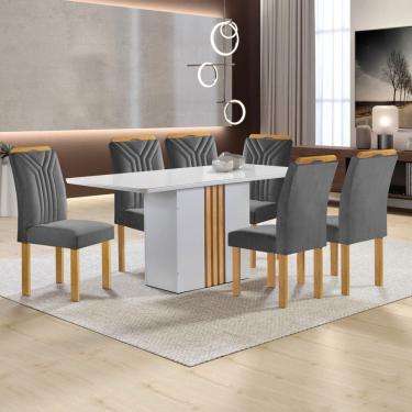 Imagem de Mesa de Jantar 6 Lugares Celeste com Vidro Off White/Cinamomo/Cinza - Cel Móveis
