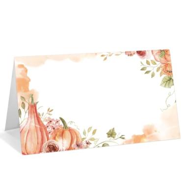 Imagem de Pacote com 25 cartões de lugar de outono, cartões de nome editáveis para mesa de mesa, cartões de barraca de abóbora, etiqueta de comida para festa de Ação de Graças, chá de panela, casamento, chá de