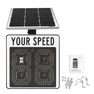 Imagem de Sinal de limite de velocidade de radar movido a energia solar, 61 cm x 61 cm LED sinal de feedback de radar sinal de aviso de tráfego placa de aviso de velocidade com acessórios (branco)