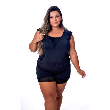 Imagem de Pijama IMI Lingerie Baby doll Short Doll Renda Conforto Luxo Plus Size Diva Preto
