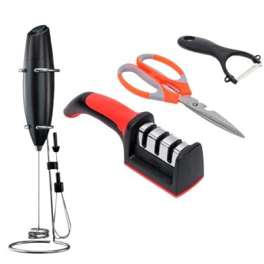 Imagem de Kit Cozinha 4 em 1, Mixer com Suporte, Amolador de Facas, Descascador de Legumes, Tesoura Culinária