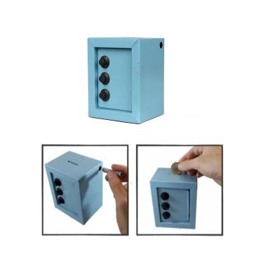 Imagem de Mini Cofre Cofrinho Reforçado Aço Segredo Notas Moedas Azul