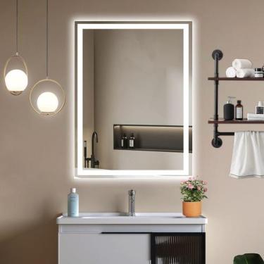 Imagem de Espelho Retangular Grande Jateado Com Led 80x150 Cm Lapidado - Espelho