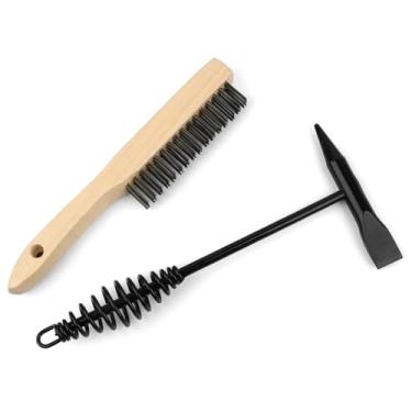 Imagem de Martelo de lascar com alça de mola helicoidal, martelo de solda de 26,7 cm e conjunto de escova de arame de 25,4 cm, cinzel vertical e cônico, escova de aço inoxidável para remover resíduos, respingos