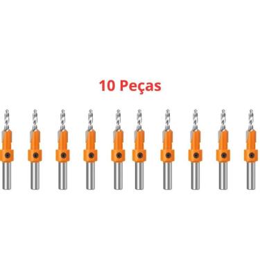Imagem de Kit 10 Brocas Escareadoras 3Mm X 8Mm Haste Lisa