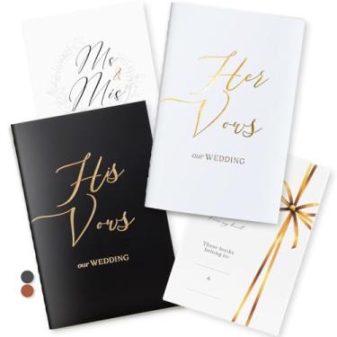 Imagem de molekaus Livros elegantes para ele e ela com letras douradas, pacote com 2 livros de votos de casamento perfeitos para 28 páginas alinhadas, ideias para lista de presentes de casamento 15 x 10 cm