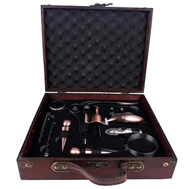 Imagem de Kit Abridor de Vinho Profissional Saca Rolha com Acessórios e Estojo Madeira Rústica