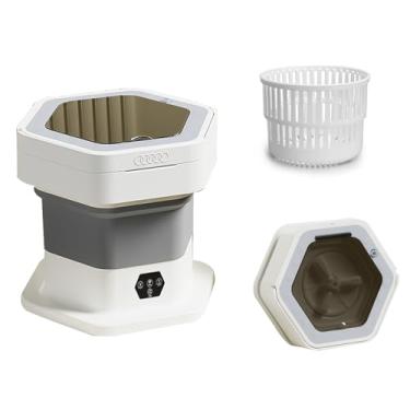 Imagem de FAMKIT Máquina de lavar roupa portátil, mini lavadora de roupa dobrável de 8 L, limpeza profunda com 3 modos de luz azul para roupas íntimas, meias de roupas de bebê e itens pequenos, para