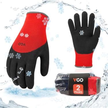 Imagem de Vgo... 2 Pares De Luvas Trabalho Inverno Para Freezer, Forro Duplo Borracha Revestida Látex Serviços Pesados Ao Ar Livre (Tamanho M, Vermelho, Rb6032)
