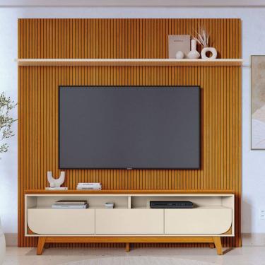 Imagem de Rack com Painel para TV 75 Polegadas Luna 3 Gavetas 1 Prateleira Cinamomo/Off White - Madetec