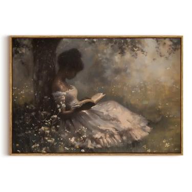 Imagem de KISSFOX Arte de parede emoldurada vintage arte de parede em tela de menina negra estética de meados do século clássico elegante mulheres impressões de arte para sala de estar quarto banheiro cozinha