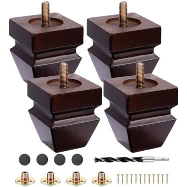 Imagem de Conjunto de 4 pernas quadradas de móveis de madeira - pés de substituição de madeira para sofá, cama, banco, cômoda, peças de madeira de borracha para mesa, sofá, pernas de madeira cadeiras completas