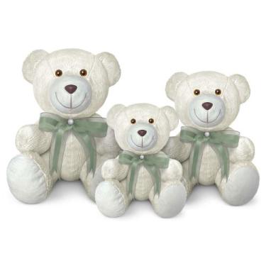Imagem de Trio De Ursinhos De Pelúcia Articulado Decoração Com Laço 15, 20 e 25c