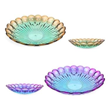 Imagem de Centro de Mesa Cristal Bicolor Saladeira Fruteira Decorativa Luxo Cristal Resistente de Qualidade Cores Elegantes Roxo Azul Verde Dourado Decoração Sofisticada (Verde com Dourado)