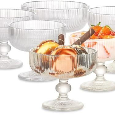 Imagem de Conjunto de 6 Taças em Vidro Jogo Canelado para Sobremesa e Sorvete 320ml Casa Buritis