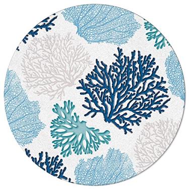 Imagem de Tapete redondo de 900 cm, náutico, oceano, costeiro, coral, lavável, interior, macio, à prova de manchas, tapetes circulares para sala de estar, sala de jantar, cozinha, quarto, entrada, sofá, tapete