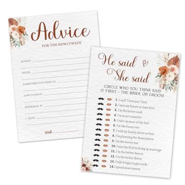 Imagem de 30 peças Boho Bridal Shower Game Cards - He Said She Said & Advice for The Newlyweds - Casamento floral frente e verso, jogo de festa de noivado para recém-casados - lembrancinha e decoração de festa