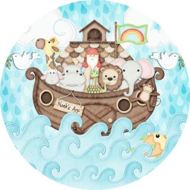 Imagem de Painel de Lona Redondo Arca de Noé Animais Dilúvio - Fabrika De Festa,