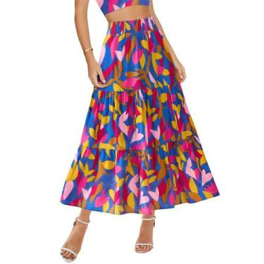 Imagem de Saia BTFBM com estampa floral Midi Maxi Summer Casual Feminina Azul