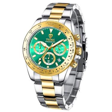 Imagem de Dentily Relógio masculino de quartzo, moderno, aço inoxidável, cronógrafo, impermeável, para homens, dourado e verde