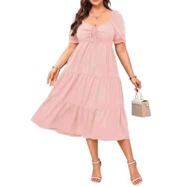 Imagem de Vestido Talisea rosa, viscose, decote em coração, tamanho grande