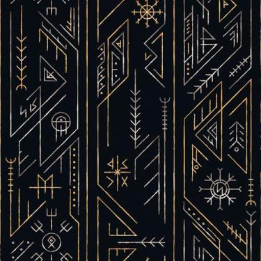 Imagem de Wallink Papel de parede geométrico preto autoadesivo geométrico preto e dourado 43 cm × 601 cm, papel de parede fosco removível, papel de contato para móveis e sala de estar