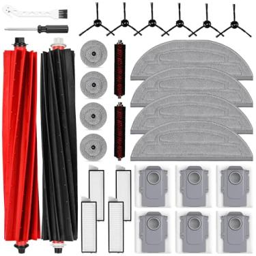 Imagem de Conjunto de 19 acessórios para Roborock S8 Max/MaxV Ultra Robot Aspirador de pó, 1 par de escova de rolo, 1 escova autolimpante, 4 escovas laterais, 2 filtros, 4 esfregões longos e redondos, 4 sacos