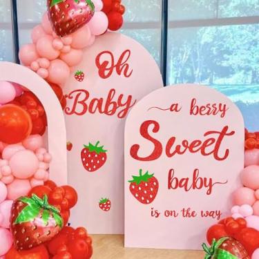 Imagem de Decalques de decoração de chá de bebê de morango para pano de fundo Berry Girls sinal de festa revelação de gênero para arco de balão A Berry Sweet Baby is On The Way Adesivo recém-nascido sexo