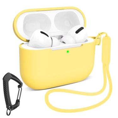 Imagem de MILPROX Capa compatível com AirPods P3 - Capa protetora de silicone macio com mosquetão/cordão para mulheres e meninas, LED frontal visível, design feminino suave para capa à prova de choque - amarelo