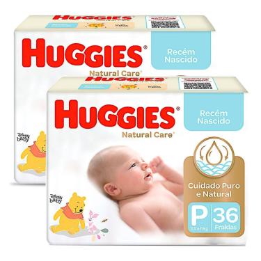 Imagem de Kit 2 Fralda Huggies Natural Care Tamanho P 36 Fraldas Descartáveis