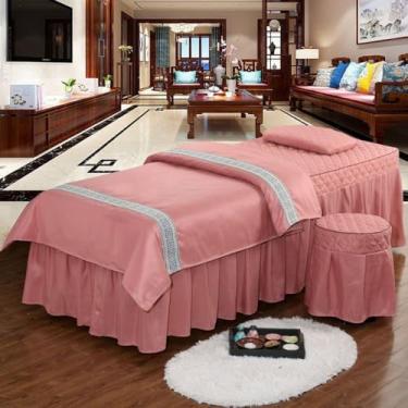 Imagem de JONKMY Conjuntos de lençóis de mesa de massagem para cama de beleza 4 peças colchas de salão de spa simples e macias de cor sólida para salão de beleza saia de cama com furo massagem shampoo conjunto