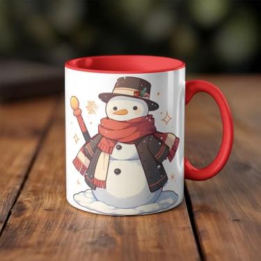 Imagem de Caneca xicara porcelana homem de neve Natal 25EI (branco)