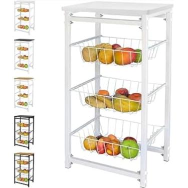 Imagem de Fruteira De Chao Cozinha Tampo Madeira Florenca de Ferro Cor:Branco/Branco