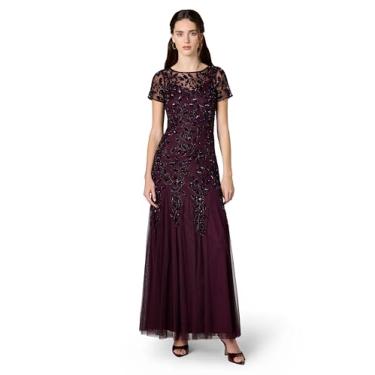 Imagem de Adrianna Papell Vestido feminino com contas florais, Ameixa noturna, 50