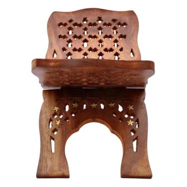 Imagem de IBLAY Rehal esculpido à mão em madeira - marrom | Suporte dobrável para leitura e oração | Suporte de livros religiosos e sagrados para casa e Pooja (Rehal esculpido 33 x 15 polegadas)