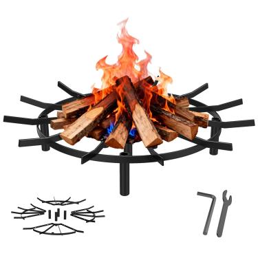 Imagem de Grelha de lenha de roda de vagão para fogueira - resistente, resistente ao calor, a grelha de fogueira é perfeita para fogueiras e fogueiras (preta, redonda 53 cm)