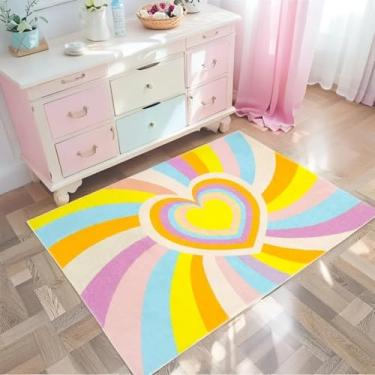 Imagem de Lacomfy Tapete infantil arco-íris moderno 1,5 m laranja azul rosa coração berçário tapete de brincar para sala de jogos colorido tapete de cabeceira lavável, 9 x 1,5 m, amarelo