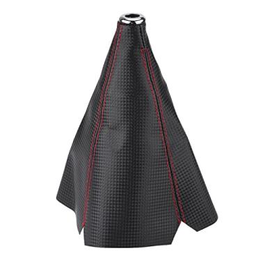 Imagem de Capa Universal de Couro Pu de Fibra de Carbono, Capa de Botão de Mudança de Marcha Com Costura Vermelha para a Maioria Dos Carros de Transmissão Manual