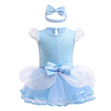 Imagem de Dressy Daisy Macaquinho infantil de princesa, body com faixa de cabeça, festa de aniversário de Halloween, roupa chique, tamanho 3-6 meses, azul