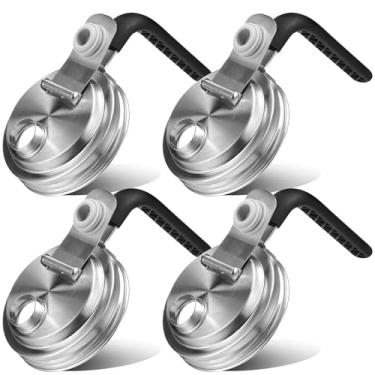 Imagem de Tampa de bico de aço inoxidável com alça, tampa de bico de boca larga para potes de pedreiro, tampa de vedação antivazamento hermética para beber molho de salada e armazenamento de alimentos (4 peças)