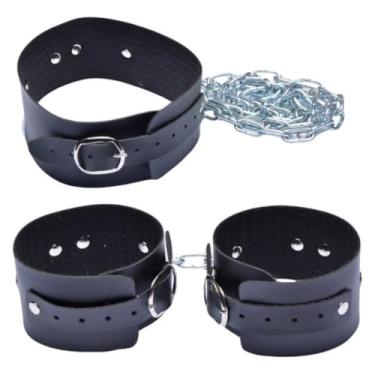 Imagem de Kit Coleira E Algema Com Corrente Acessório BDSM Brinquedo Erótico para Noites Ousadas DX500 (PRETO)