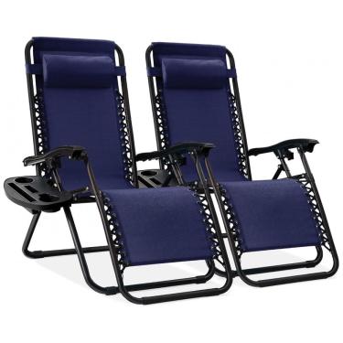 Imagem de Conjunto de 2 Cadeiras Reclináveis de Gravidade Zero de Malha de Aço Ajustável com Almofadas e Bandejas para Copos - Best Choice Products