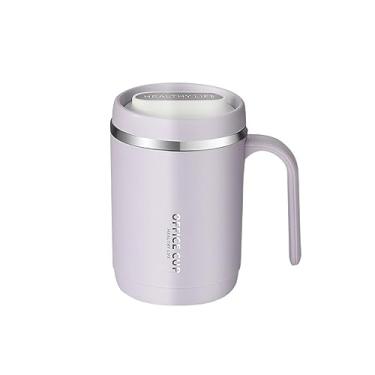 Imagem de GRFIT Caneca de café com alça e tampas, xícara de chá isolada de aço inoxidável, 500 ml, reutilizável para escola, viagem, escritório, caneca de café (tamanho: roxo)