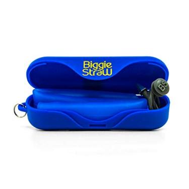 Imagem de BiggieStraw Canudo extra largo dobrável e reutilizável | Smoothies, milkshakes, chá de bolhas | Estojo de viagem, ferramenta de limpeza, ponta angular | Silicone livre de BPA | Ecológico | Azul