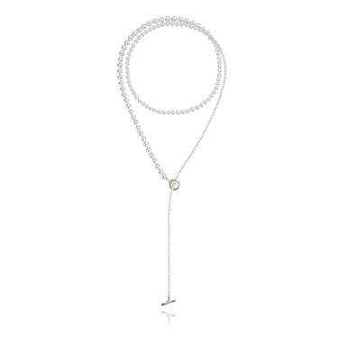 Imagem de Cowlyn Colares longos de pérolas para mulheres, presentes de fantasia Gatsby, anos 20, bijuterias, festas de casamento, aniversário, presentes, 45in, Pérola, Pérola