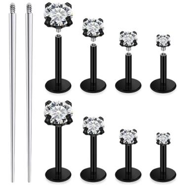 Imagem de Xnsjeyy Brincos de nariz 14G 16G com rosca interna e costas planas 316L aço cirúrgico tragus para frente hélice concha cartilagem lóbulo brincos stud medusa labret monroe piercing de lábio joias para