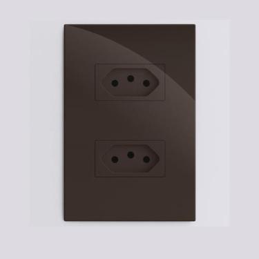 Imagem de Cj tomada dupla 10a recta chocolate gloss brilhante - BLUX