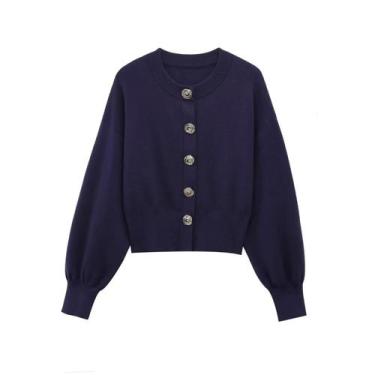 Imagem de Conjunto De Cardigan De Malha Cropped E Saia Mini Feminino Com Botões 