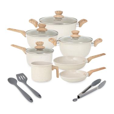 Imagem de Jogo de Panelas 10 Peças Cerâmica Antiaderente Creme Neuhaus